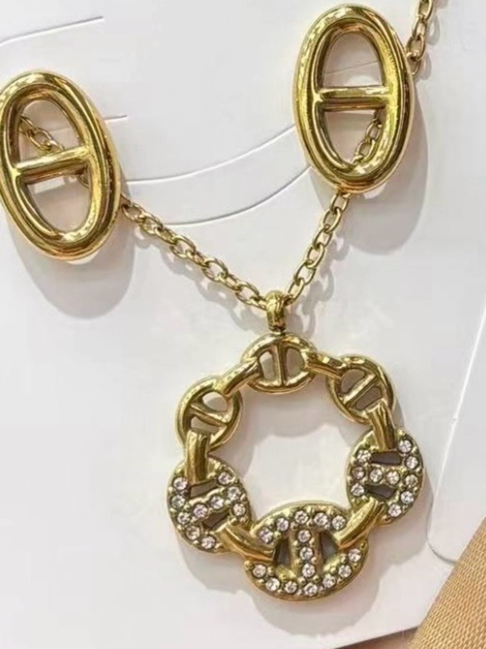 Gold-Tone Crystal Circle Link Necklace - Women Jewelry